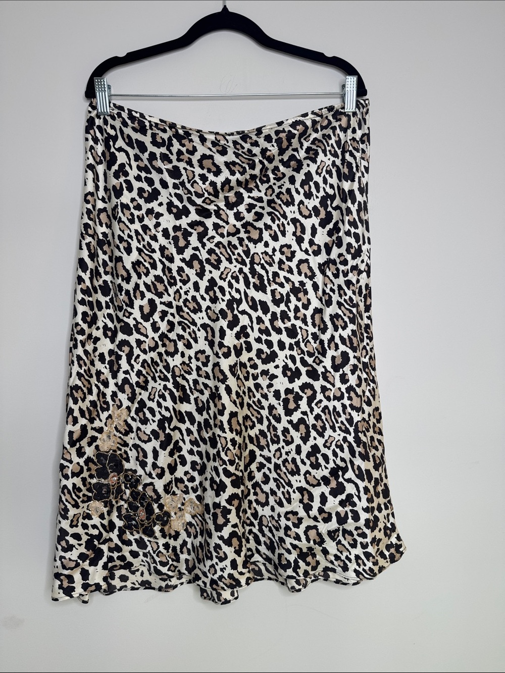 Vtg 100% Silk New York and Company Leopard Print A-Line Skirt Sz Large